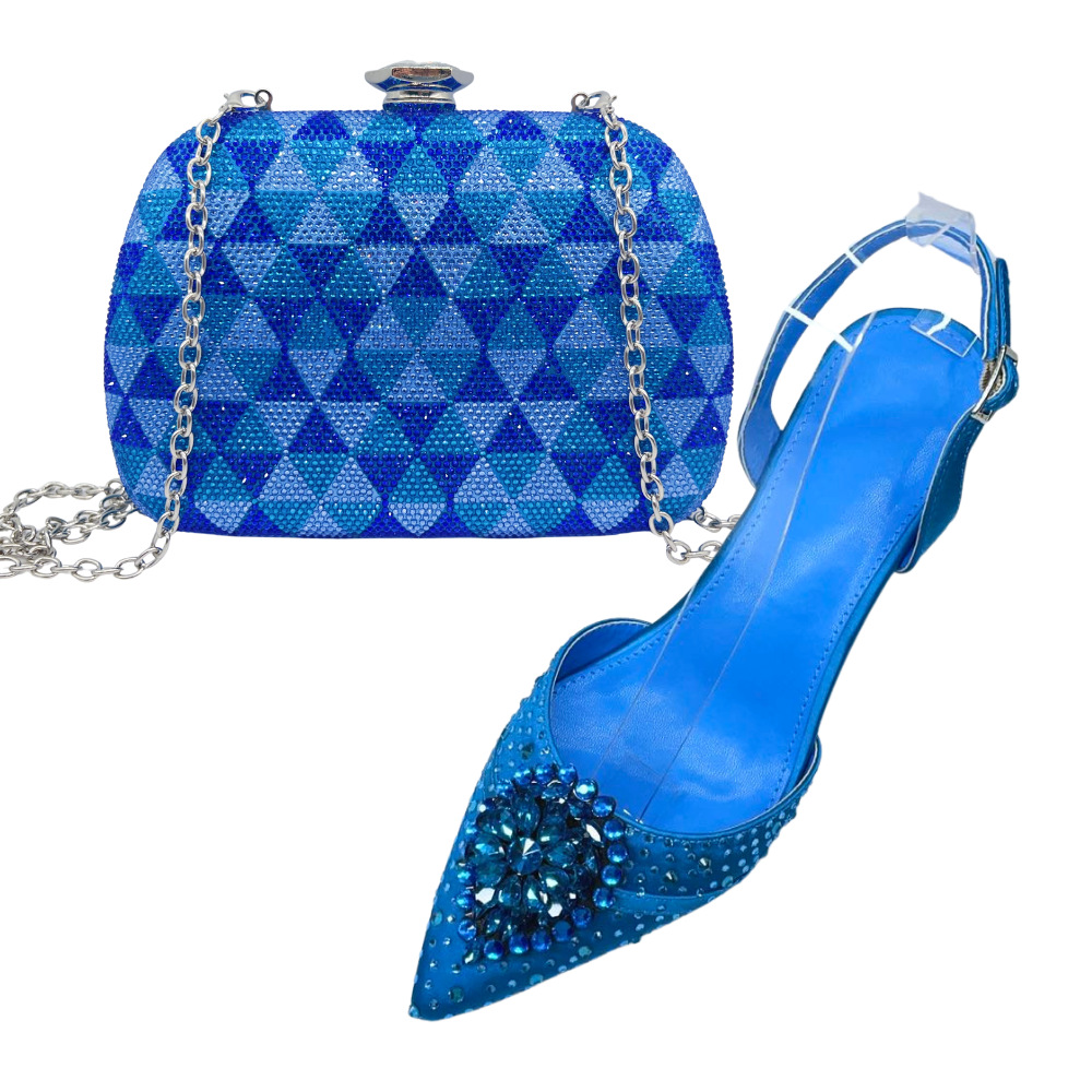 Zapatos de estilo italiano nuevas sandalias de tacón delgado banquete de boda diamante punta bolso de zapatos de mujer