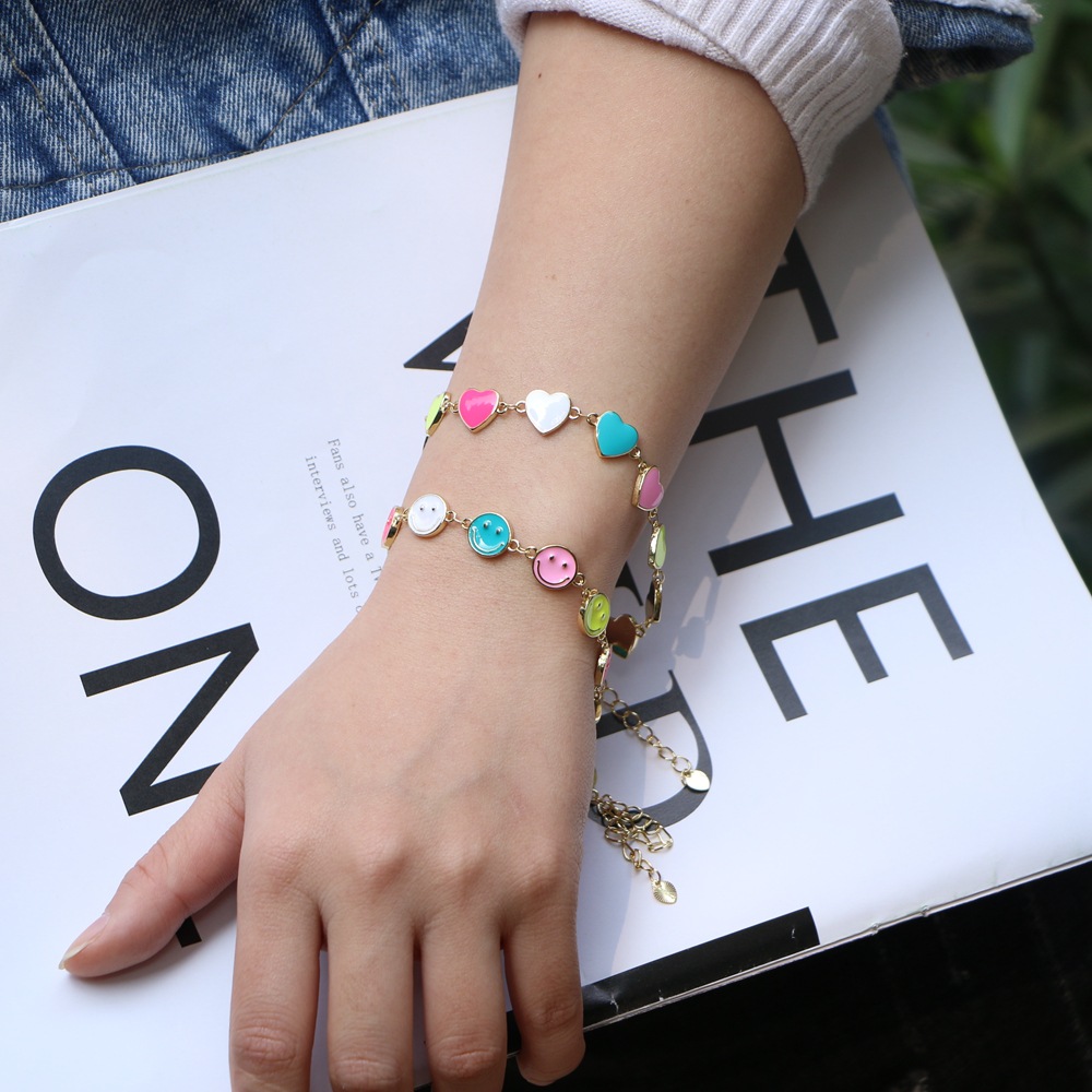 New Color Smiley Face Bracelet Bohemian Heart-shaped Copper Bracelet Female display picture 4