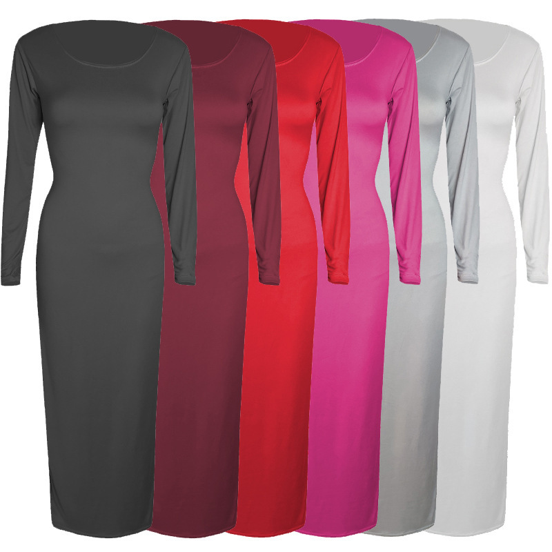 2026 Cross-Border Women's Clothing European and American Style Long Black Dress Sexy Round Neck Long Sleeve Comfortable Dress 2026 Cross-Border Women's Clothing European and American Style Long Black Dress Sexy Round Neck Long Sleeve Comfortable Dress