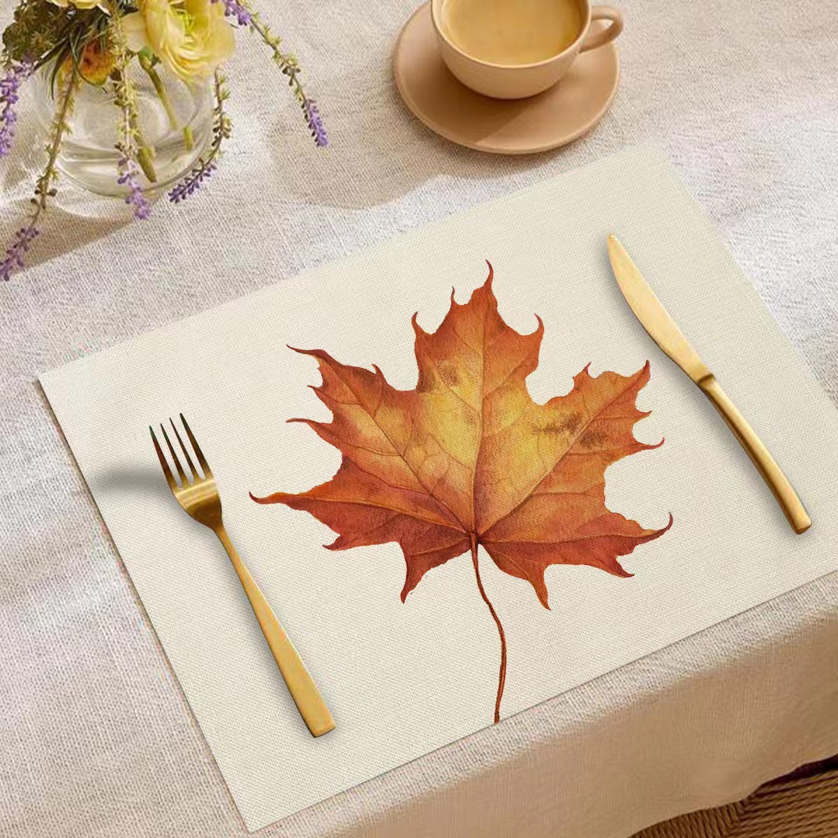 Transfronterizo temu explosión Día de Acción de Gracias otoño calabaza lino estampado conjunto lino estampado mesa de restaurante