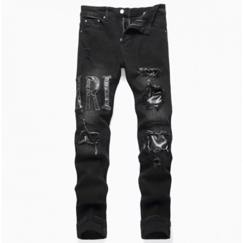 Foreign Trade Korean Ripped Cloth Embroidered Jeans Men's Tall and Slim-fit Trendy Men's Stretch Trendy Trendy Trendy Pants Cross-border