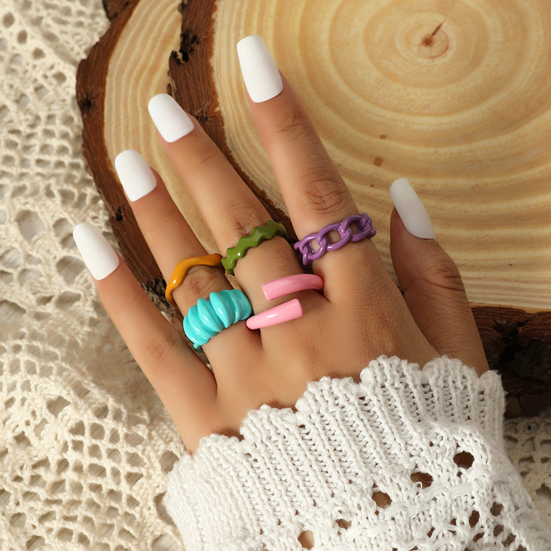 Fashion ins creative color geometric exaggeration adjustable 5-piece set