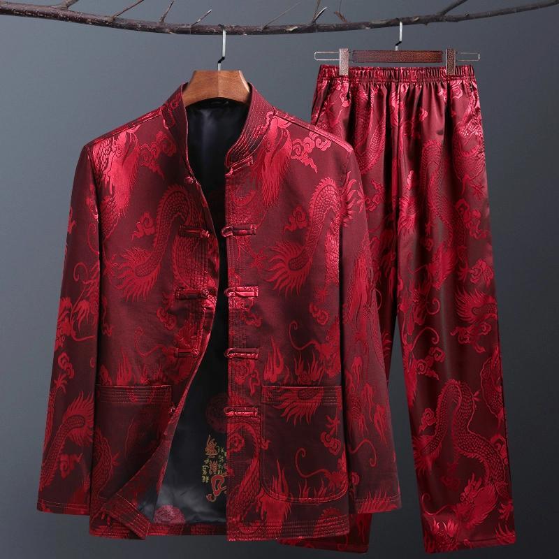 Men's Tang-style long-sleeved jacket for middle-aged and elderly people in spring and autumn, suitable for birthdays, birthday celebrations, and grandparents.