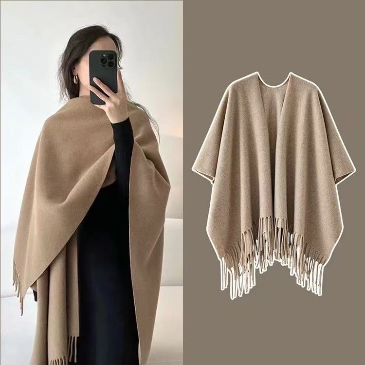 春と秋のオート麦の色のストールの外で女性の模造のカシミヤの両用のエアコンの毛布のマントの保温のマフラーの高級感|undefined