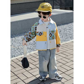 男童外套春秋款2025新款痞帅男孩夹克衫韩版宝宝衬衫儿童秋装上衣