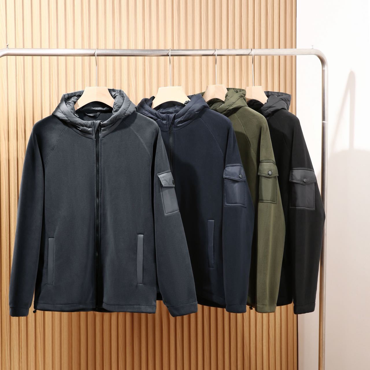 Cross-border Foreign Trade P-brand Thickened Fleece Patchwork Hooded For Men, 580g Thickened, Warm And Stylish Men's_voghion.com
