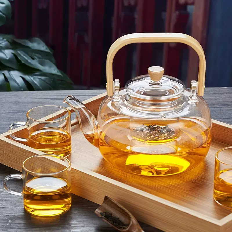 高硼硅玻璃方把提梁壶耐高温玻璃泡茶壶 围炉煮茶玻璃煮茶壶