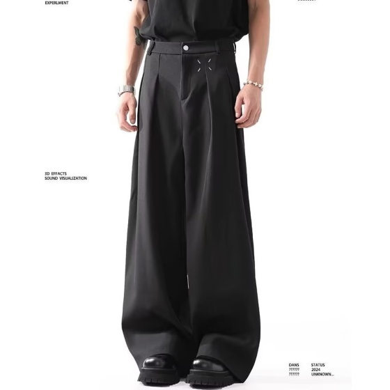 Trendy Brand Loose Machete Pants Men's Spring American Style Dipped Trendy Wide Leg Pants High Street All-match Ruffian Handsome Pleated Pants