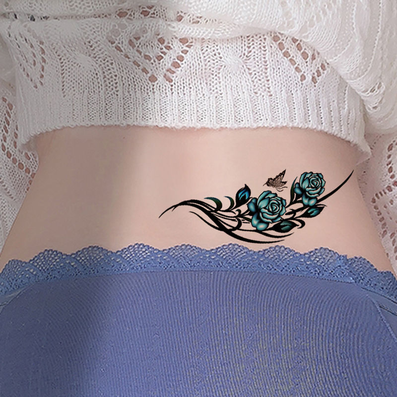 Waterproof Artificial Tattoo Stickers for Women, Small Fresh Purple Rose Blue Enchantress Disposable Cover Fake Tattoo Stickers