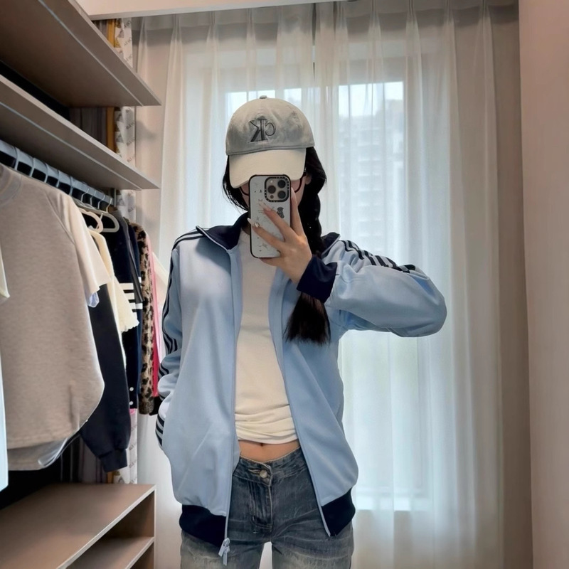 高版本~三条杠明星同款字母刺绣宽松百搭半高领男女同款外套2521|undefined