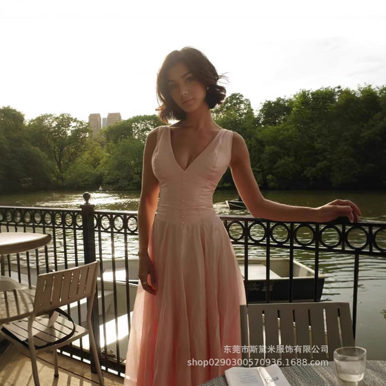 Sdm166 Elegant V Neck Long Long Dress Casual Holiday Long Dress Export Quality Supply Wholesale Dress
