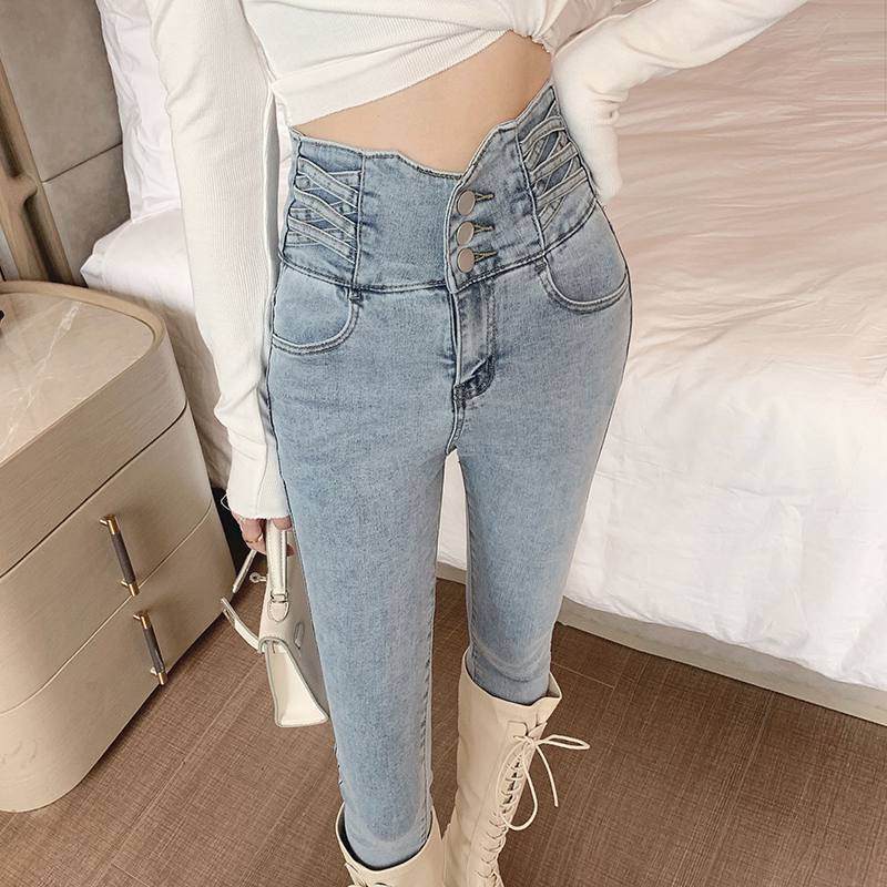 High-Waisted Slimming Jeans for Women, Spring and Autumn 2025, Skinny Pencil Pants with Stretch for a Slim Fit