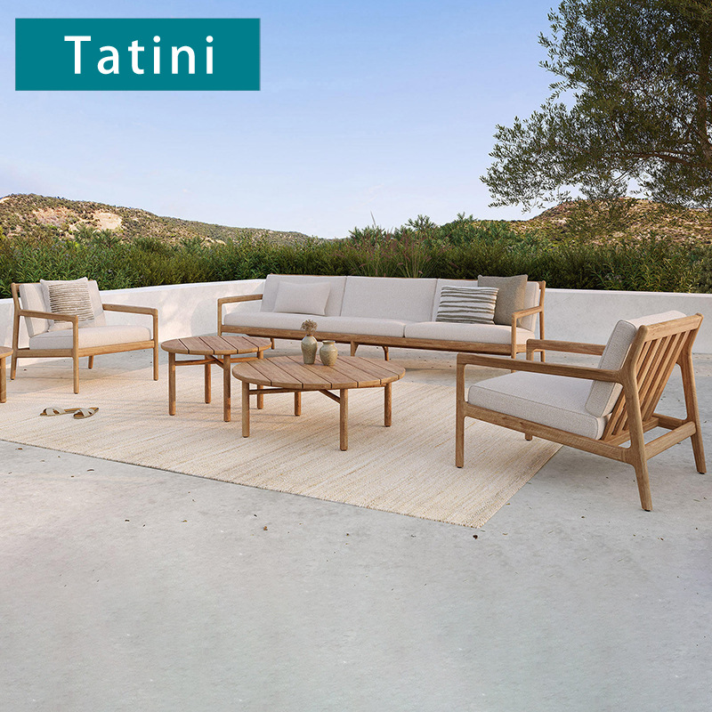 Sofá de teca para exteriores, muebles resistentes a la lluvia para jardín, patio, balcón, terraza de villa, conjunto de sofás de madera maciza para ocio.