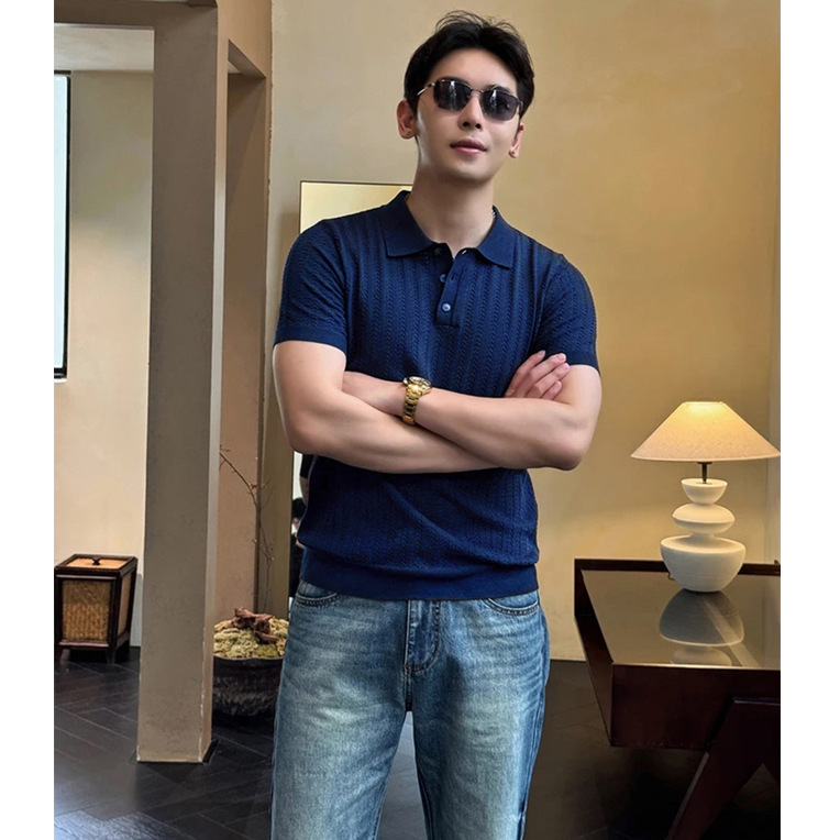 Camisas de polo de manga corta con solapa, camisetas de punto de hombre con solapa, camisetas comerciales de hielo, comercio exterior transfronterizo al por mayor