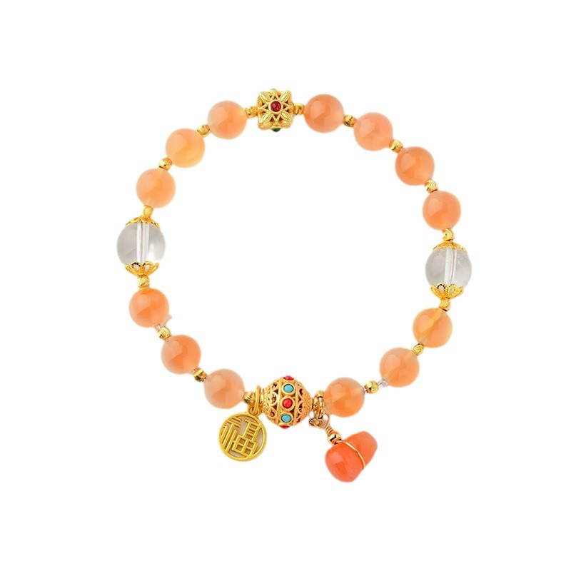 Venta al por mayor naranja azúcar corazón ágata esmalte pulsera BLANCO CRISTAL fu marca Yanyuan calabaza escénica templo nueva pulsera de las mujeres