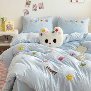 Ins Super Soft Washed Cloud Cotton Towel Embroidered Four-piece Set Cartoon Quilt Cover Student Dormitory 3-piece Set Wholesale for Hair