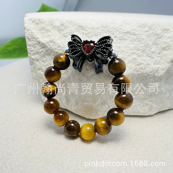 Yellow Tiger Eye Stone Niche Original Design Elastic Cord Handmade Beaded Ring Gemstone Vintage