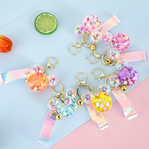 Acrylic Mickey head wish bottle keychain oil pendant quicksand bottle key chain bag pendant wholesale small gift