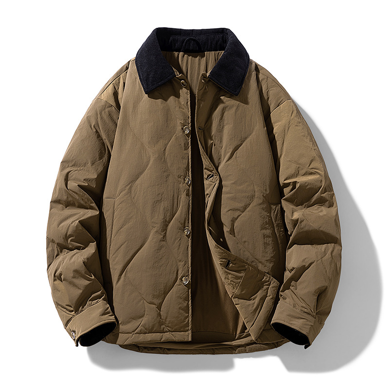 Invierno retro contraste chaqueta de collar hombre invierno 2025 nuevo abrigo corto de hombre suave y ligero