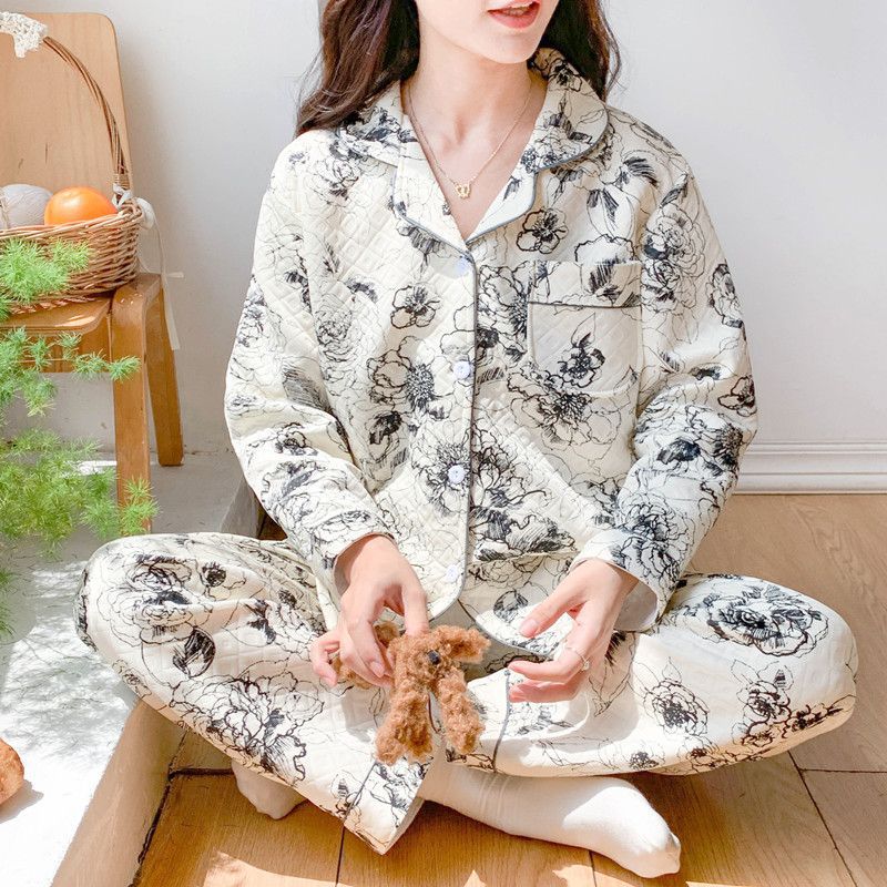 Otoño y invierno nuevo pijama de mujeres cardigán de aire mezclado chicas lindas dibujos animados princesa impresión ropa para el hogar