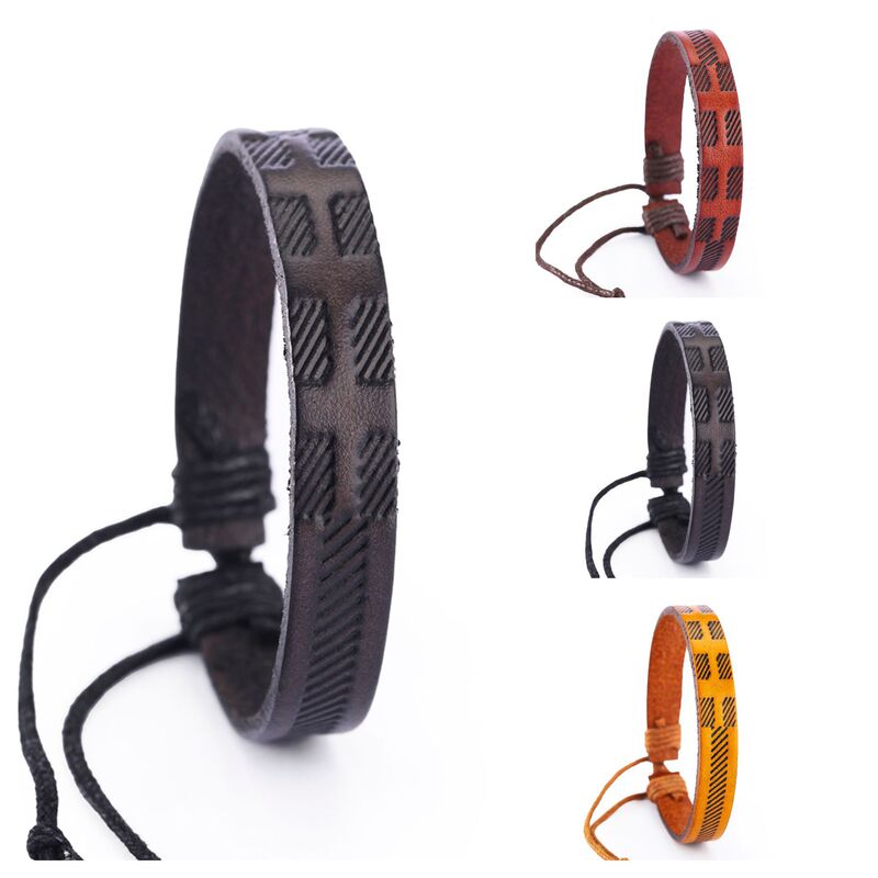 Cross-border European and American leather bracelet with ethnic style retro plaid embossed pattern, versatile and charming adjustable wristband Cross-border European and American leather bracelet with ethnic style retro plaid embossed pattern, versatile and charming adjustable wristband