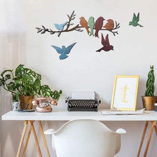 Creative Wrought Iron Bird and Branch Wall Decoration, Wall-Mounted Outdoor Courtyard Balcony Garden Grassland Wall Decoration, European Style