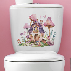 外貿卡通蘑菇房子花朵兒童臥室馬桶貼家居裝飾牆貼貼紙自粘批發