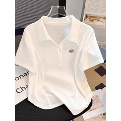 特大サイズ200斤韓国版気質polo襟正肩半袖tシャツ女性夏百合肉マスクシャツa 3696