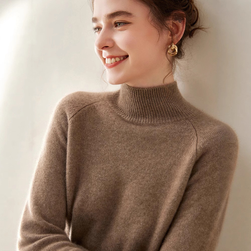 New Autumn and Winter Cashmere Sweater for Women, Half-Turtleneck, Double-Ply, Thickened, Loose Fit, Slimming, Skin-Friendly Knitted Base Sweater