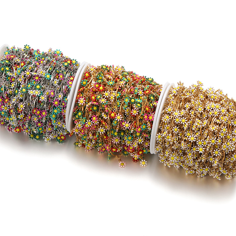 1 Piece Foot Daisy DIY Jewelry Accessories Bracelets Anklet 304 Stainless Steel Enamel Women's Sweet Pastoral DIY Jewelry Accessories Bracelets Anklet display picture 2