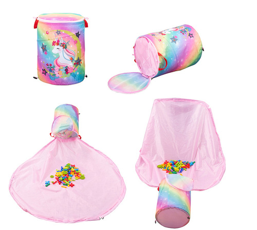 Oxford cloth round storage basket Velcro 2-in-1 toy storage bag with color printed game mat 1428B