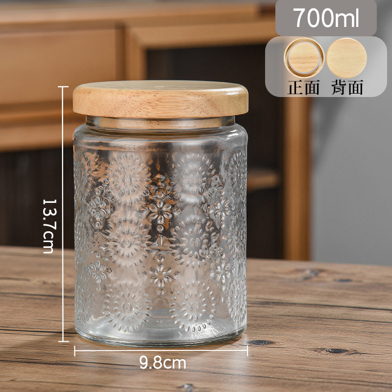 Taza de vidrio sellada Retro Begonia Pattern Glass Jar Household Snack Nut Storage Jar Size Combination