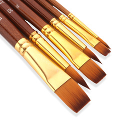 6 flax rod brushes, dual-color nylon watercolor brushes, student brush set wholesale