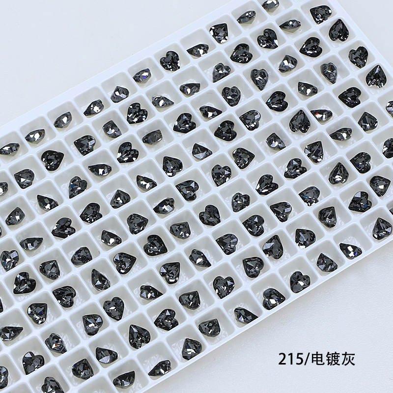 Dongzhou Crystal 6.5MM diamante de vidrio de fondo puntiagudo en forma de corazón de melocotón diamante de forma especial con fondo chapado en plata real