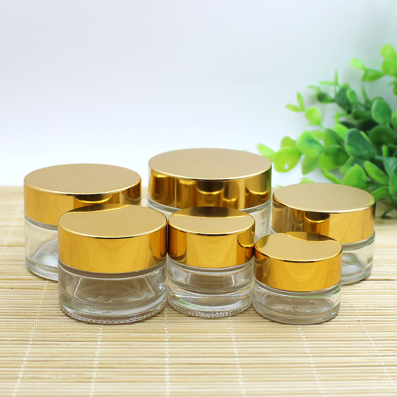 透明玻璃瓶膏霜面霜眼霜化妆品分装空瓶亮金盖5g10g15g20g30g50g