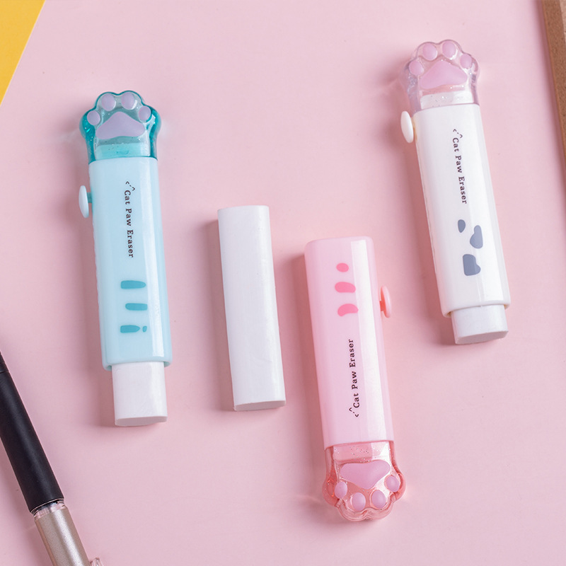 Borrador de garra de gato lindo retráctil Push-Pull borrador limpio sin dejar marcas corrección borrador estudiante Borrador de arte