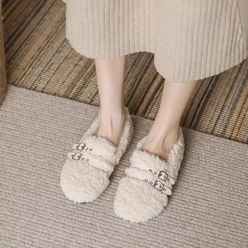 时尚一脚蹬百搭毛毛鞋女2025新款秋冬外穿懒人鞋平底羊羔毛豆豆鞋