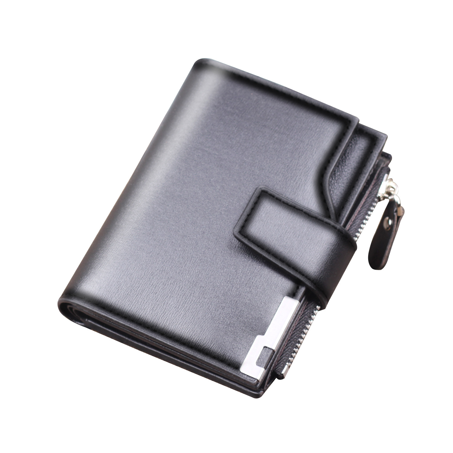 Cartera vertical para hombre Cartera corta con cremallera Monedero multifuncional Cartera para hombre Bolso con botón para hombre Wallet