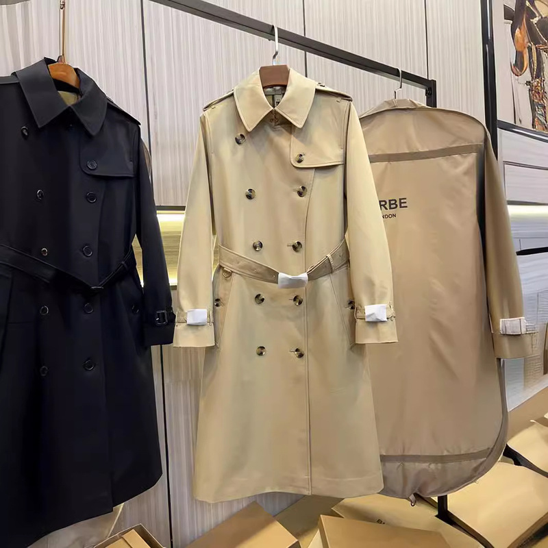 Foreign Trade European Goods High Version Qian Songyi Same BBR Kensington Long Windbreaker Trench Jacket