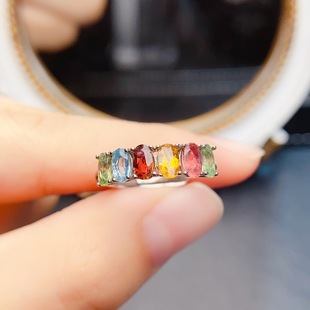 New natural tourmaline ring S925 silver inlay main 3*5mm Joker net red explosions women's jewelry wholesale