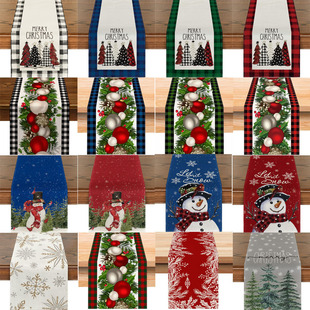 Cross-Border Christmas Linen Printed Table Flag Festive Atmosphere Decoration Christmas Tree Snowman Pattern Tablecloth Wholesale