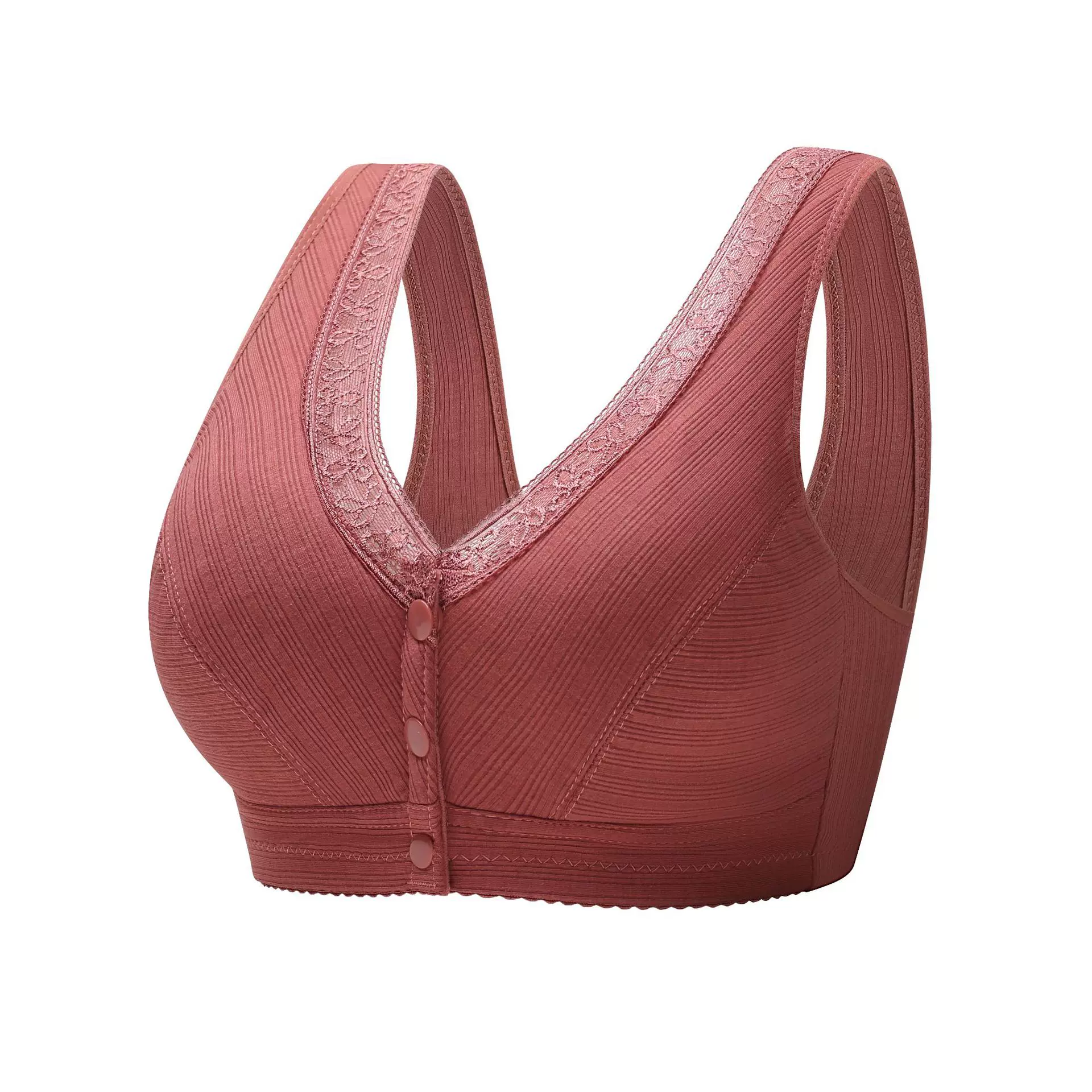 妈妈内衣螺纹文胸中老年背心式文胸前扣大码无钢圈软棉胸罩