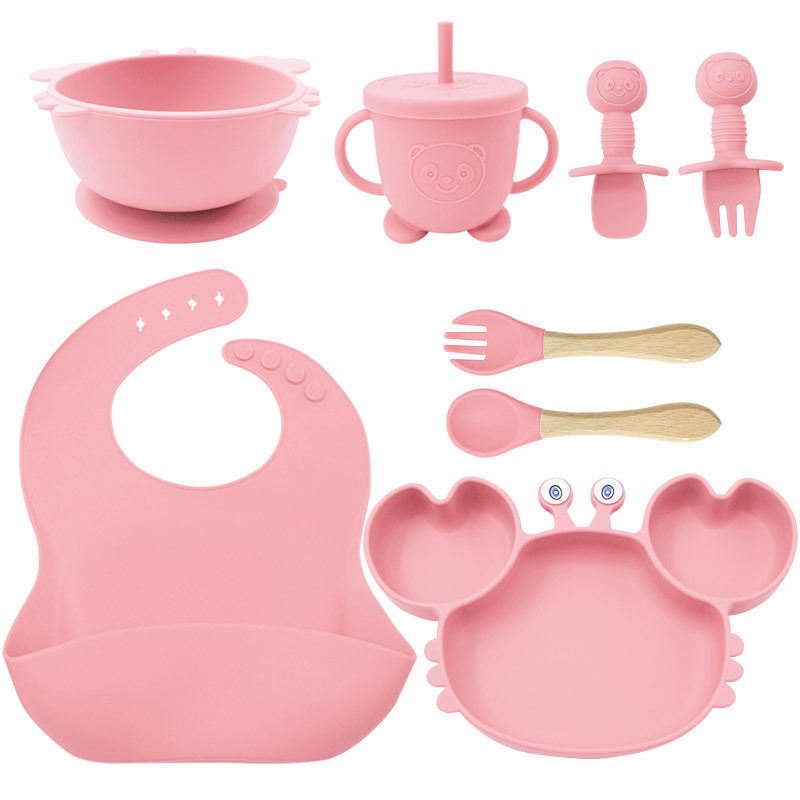 Traje de vajilla para niños resistente a las caídas de silicona Bebé recién nacido Bebé Suministros de bebé de silicona de fábrica plato de cena de la madre y el niño necesidades diarias