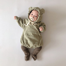ins2022春秋婴儿可爱小熊爬服男女宝宝长袖连帽卫衣包屁连体哈衣