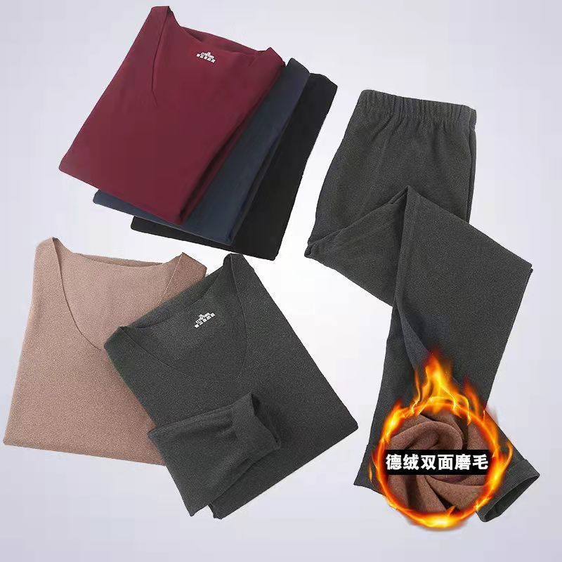남성 겨울 원활한 따뜻한 정장 동물 년 큰 빨간색 양면 독일 스웨이드 정장 기본 속옷 속옷