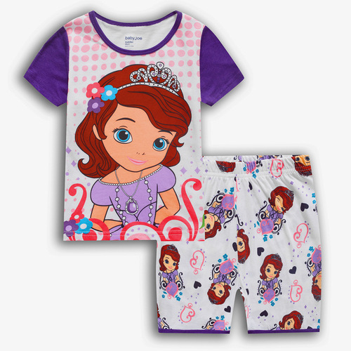 Children's Summer Cotton Short Sleeve T-shirt + Shorts Set Sofia Princess Top Cartoon Kids Set Fashion