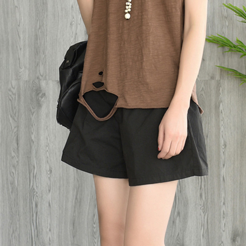 Already shipped: Pure cotton washed fabric, new summer style elastic waist loose slimming shorts, wide-leg pants for women