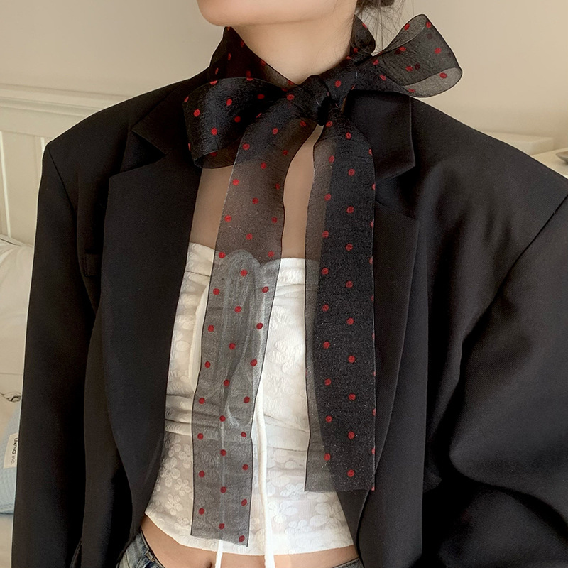 Moda bufandas de cuello en el viento con accesorios retro punto de onda negro bufandas de seda sexy bufandas largas correa de pelo