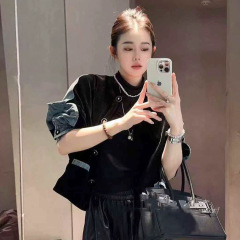 牛仔拼接丝绒外套女欧洲站2025年秋季新款韩版百搭显瘦圆领夹克潮