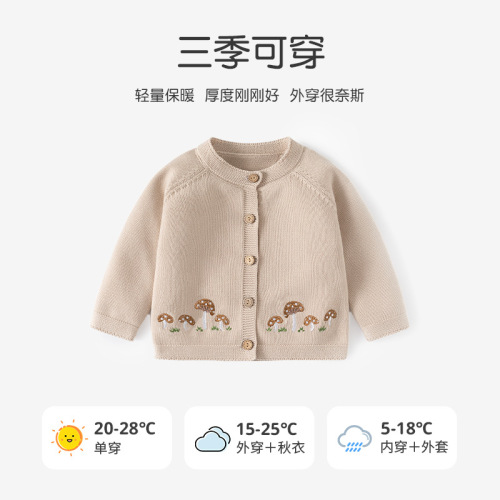 Mushroom-style Korean version baby sweater A-type autumn and winter pure cotton knitted baby sweater open jacket children's outerwear